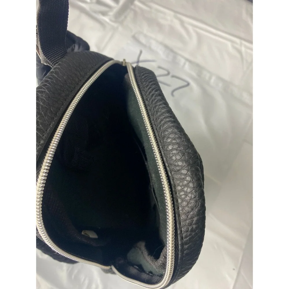 Black Pebbled Faux Leather Mini Backpack Adjustable Straps Silver‎ Hardware